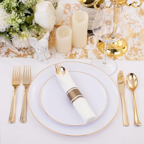 Supernal 120 Piece Gold Plastic Cutlery Set with Napkins