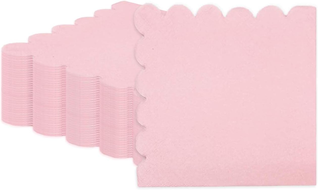 50 Piece 2-Ply Light Pink Scalloped Disposable Napkins