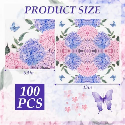 100Pcs Hydrangea Floral Paper Napkins for Spring Summer Parties