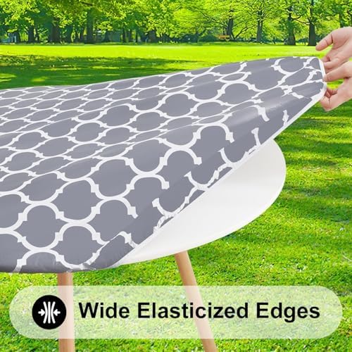 Smiry Round Tablecloth Waterproof Wipeable Grey White