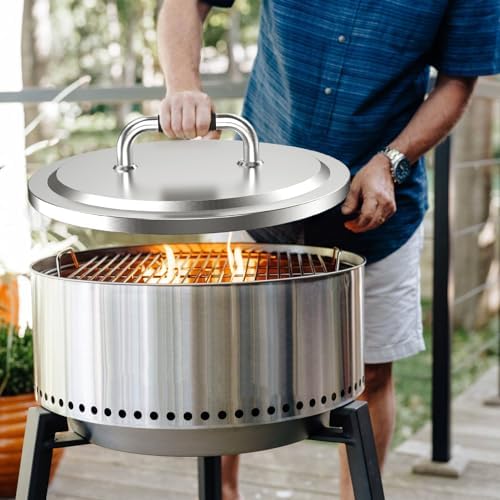 Uniflasy Fire Pit Lid for Solo Stove Yukon 27 Round Stainless Steel