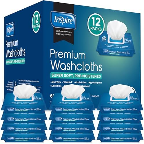 Inspire Adult Wet Wipes 8x12 Inch 12 Packs of 50