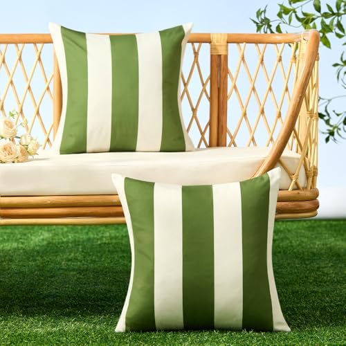 Allorry Outdoor Pillow Covers Set of 2 Olive Green Striped