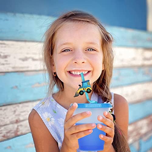 24 Reusable Plastic Straws with Construction Characters for Kids Party Favors