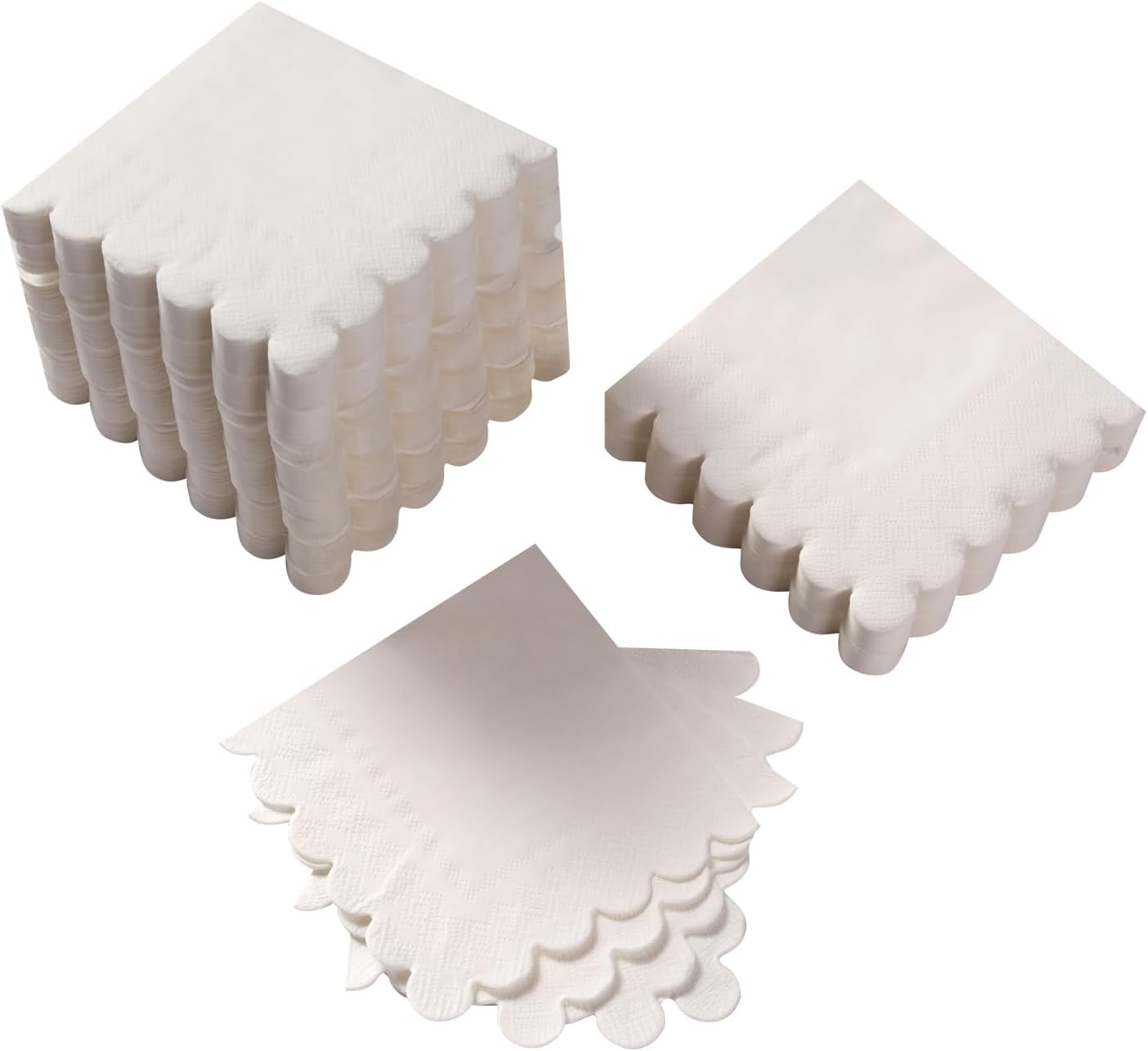100 Pack 2 Ply Scalloped Edged Cocktail Napkins White