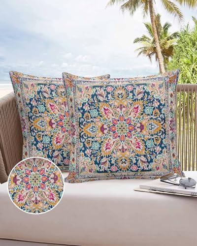 YOKOU Outdoor Waterproof Pillow Covers Floral Pattern Pack of 2