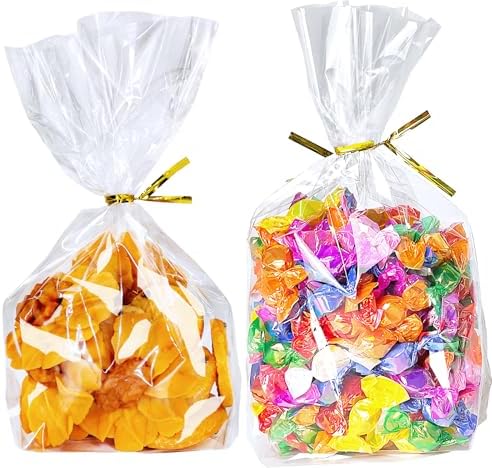 PigPotParty 6x9 Clear Plastic Treat Bags 50Pcs with Twist Ties