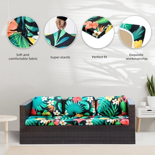 8Pcs Stretch Floral Leaf Cushion Covers for Outdoor Furniture