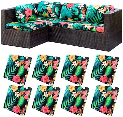 8Pcs Stretch Floral Leaf Cushion Covers for Outdoor Furniture