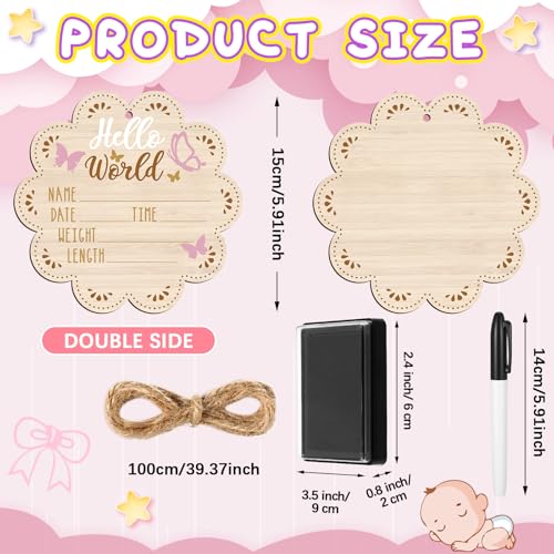 Thyle Baby Announcement Wooden Sign with Marker Pen and Ink Pad