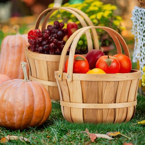 Marsui 6 Pcs Large Wooden Apple Basket with Handle