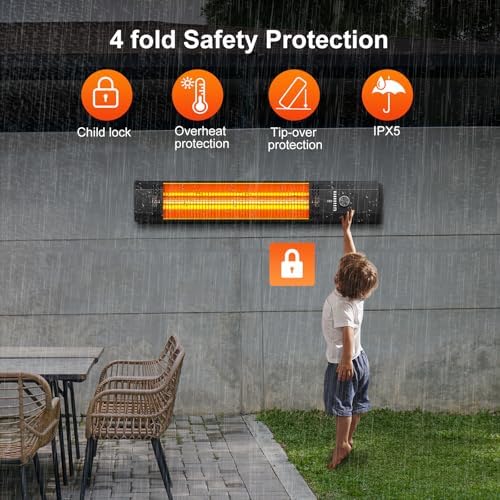 BIESQYA Outdoor Wall Mounted Heater with 9 Heat Levels and Remote Control