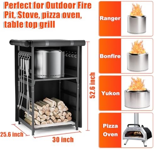 Adjustable Firewood Storage Rack for Solo Stove with Waterproof Cover