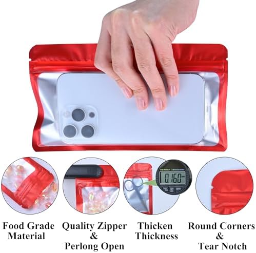 Millefiore Holographic Mylar Food Storage Bags 100PCS Red 5x86 Inch