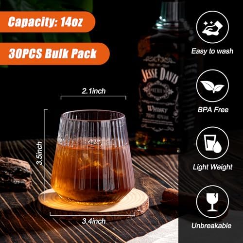 30 Pack Ribbed Plastic Wine Glasses for Home Parties
