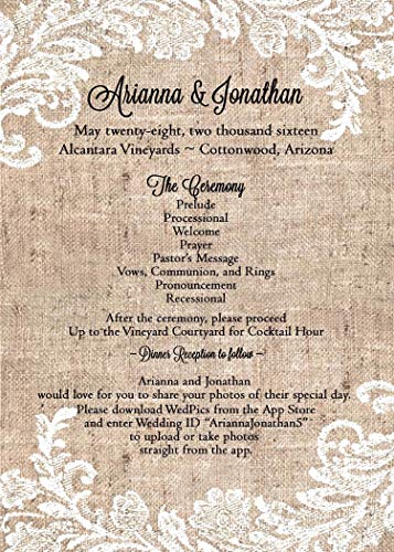 Personalized Wedding Fans Set of 10 Rustic Burlap and Lace