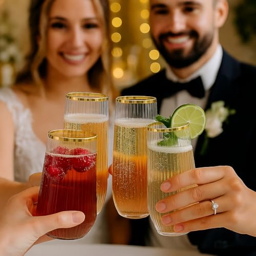 48 Pack Gold Rim Shatterproof Plastic Glasses