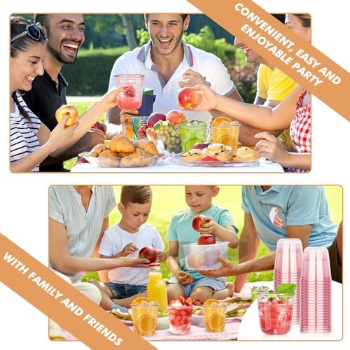 KesaPlan 50 Pcs Pink Plastic Cups 12oz Wine Glasses