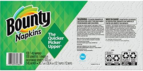 Bounty Quilted Napkins 1 Ply White 100 Pack