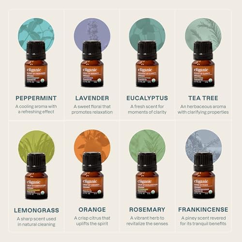 Cliganic Organic Essential Oil Gift Set - 8 Premium Oils