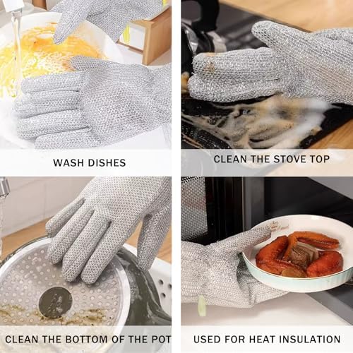2 Pairs Metal Wire 5-Finger Dishwashing Gloves