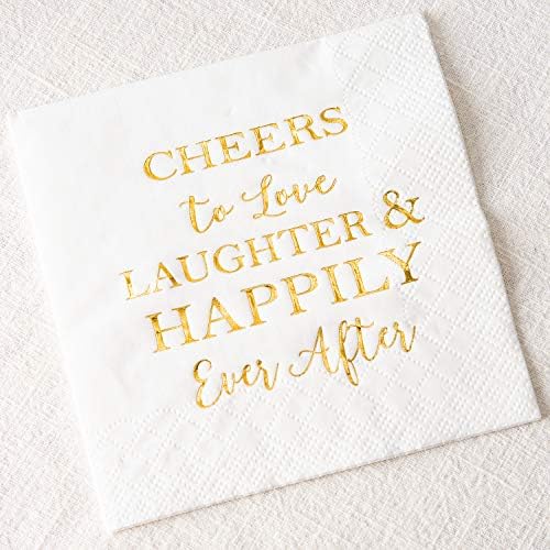 Crisky 50 Count Gold Foil Text Napkins for Wedding Engagement Parties