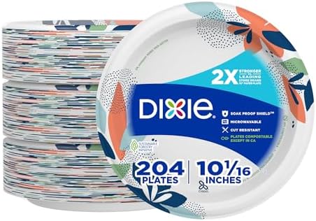 Dixie Large Paper Plates 10 Inch 204 Count 2X Stronger