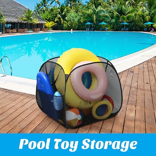 Adnee Pool Toy Storage Bin 30x30x30 Nylon Mesh Organizer