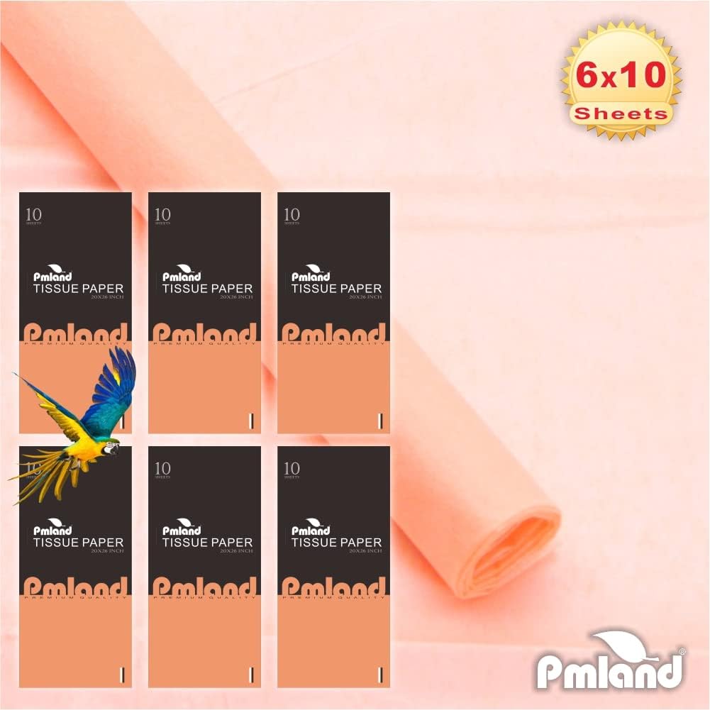 PMLAND Gift Wrapping Tissue Paper Peach 20x26 60 Sheets