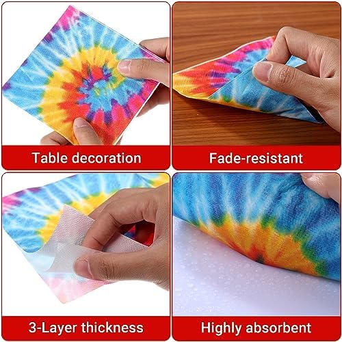 Censen 100 Pcs Tie Dye Napkins Rainbow Party Decor