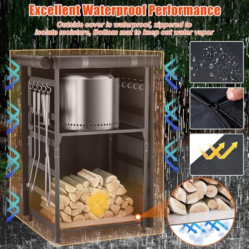 Adjustable Firewood Storage Rack for Solo Stove with Waterproof Cover
