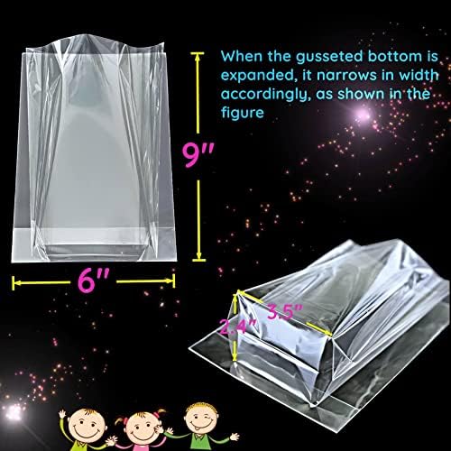 PigPotParty 6x9 Clear Plastic Treat Bags 50Pcs with Twist Ties
