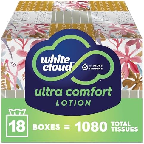 White Cloud Ultra Comfort Lotion 3-Ply Facial Tissue 18 Box Multipack