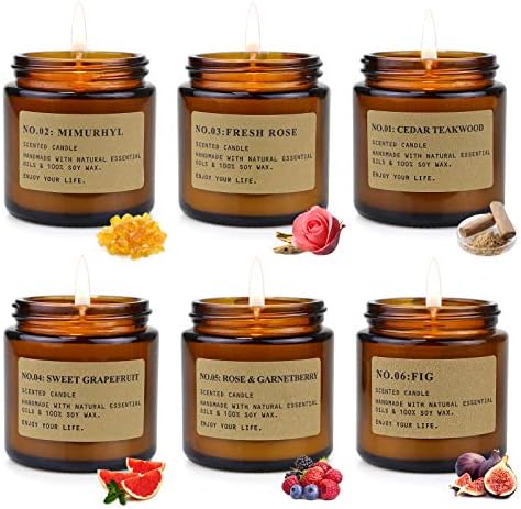 6 Pack Amber Jar Soy Candles Gift Set for Women