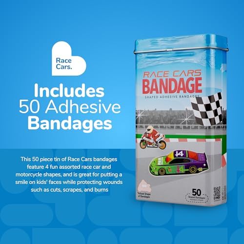 BioSwiss Adhesive Bandages Race Car Shaped 50 Count