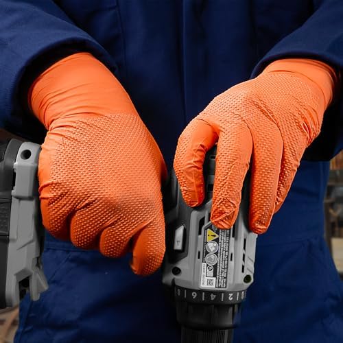 Xtreme Orange Nitrile Gloves Diamond Texture Powder Free Industrial Grade