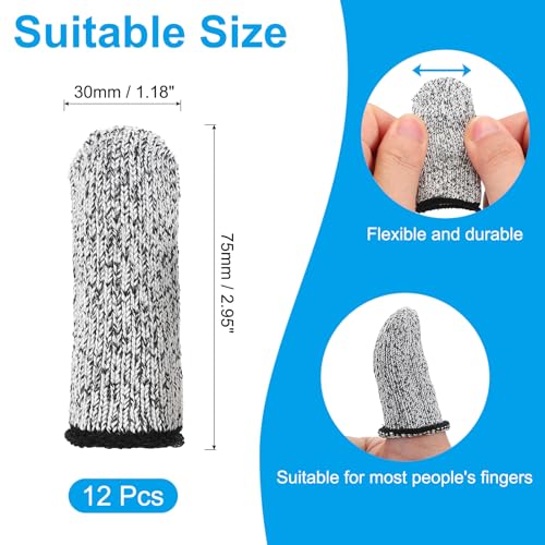PATIKIL Cut Resistant Finger Cots 12 Pcs Reusable Grey