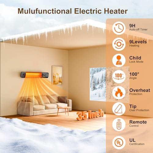 BIESQYA Outdoor Wall Mounted Heater with 9 Heat Levels and Remote Control