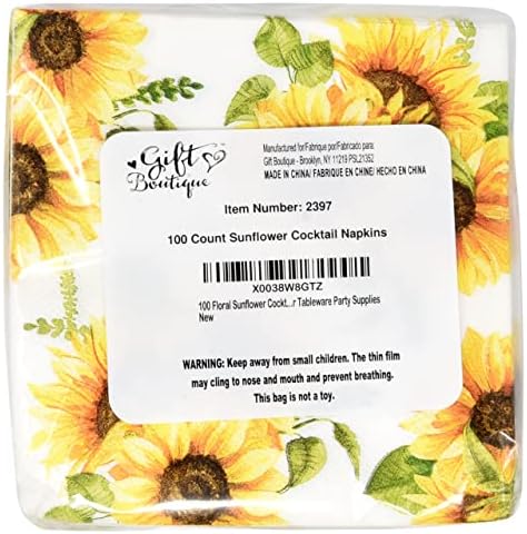 Gift Boutique 100 Sunflower Floral Napkins 3 Ply