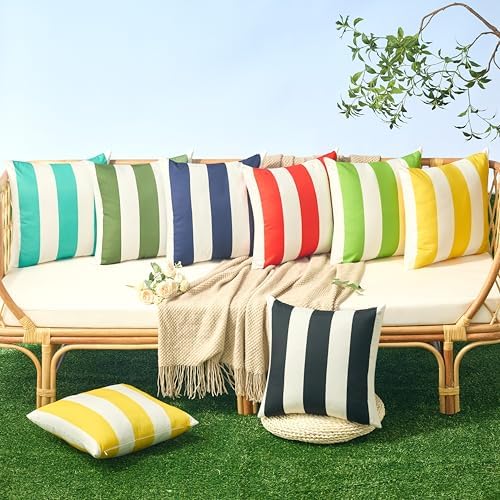 Allorry Outdoor Pillow Covers Set of 2 Olive Green Striped