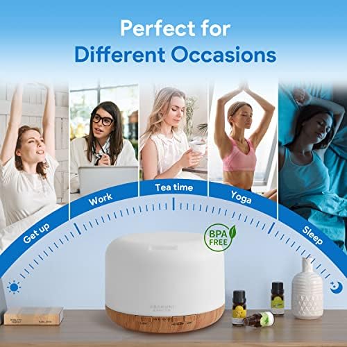 ASAKUKI 500ml Essential Oil Diffuser with Remote Control Brown