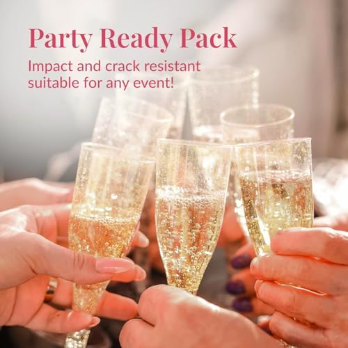 Prestee 24 Plastic Champagne Flutes - Gold Disposable Cocktail Glasses
