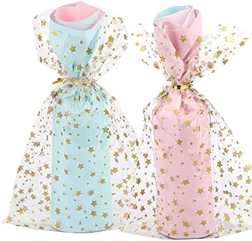 100 Pcs Gold Star 5X7 Gift Wrap Cello Bags