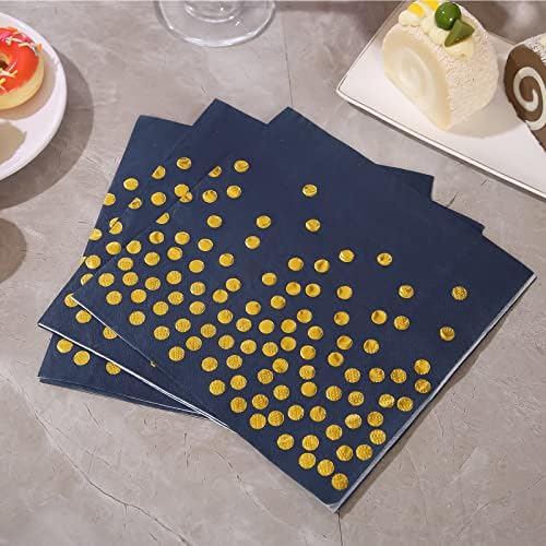 100PCS Blue Party Napkins with Gold Dots for Events
