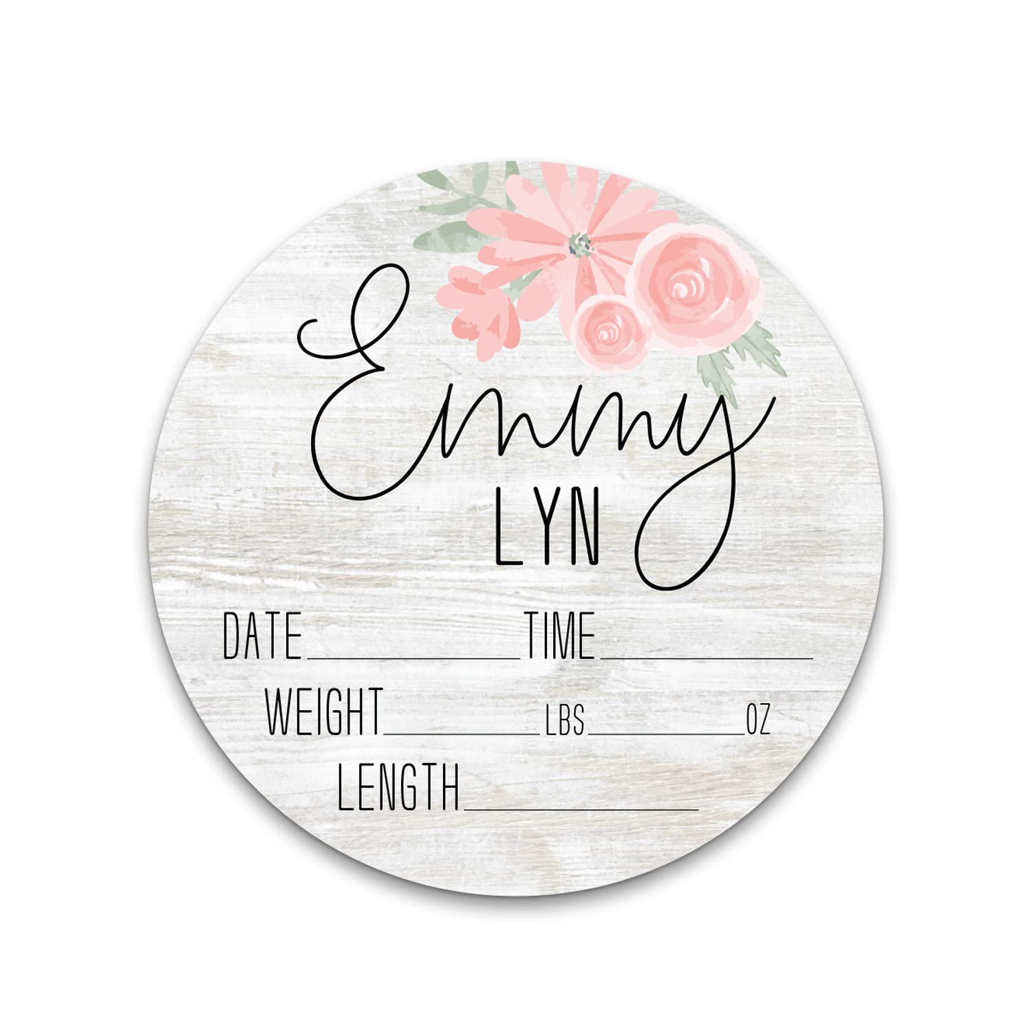 Personalized Birth Stat Sign for Newborn Baby Soft Pink Flowers Design