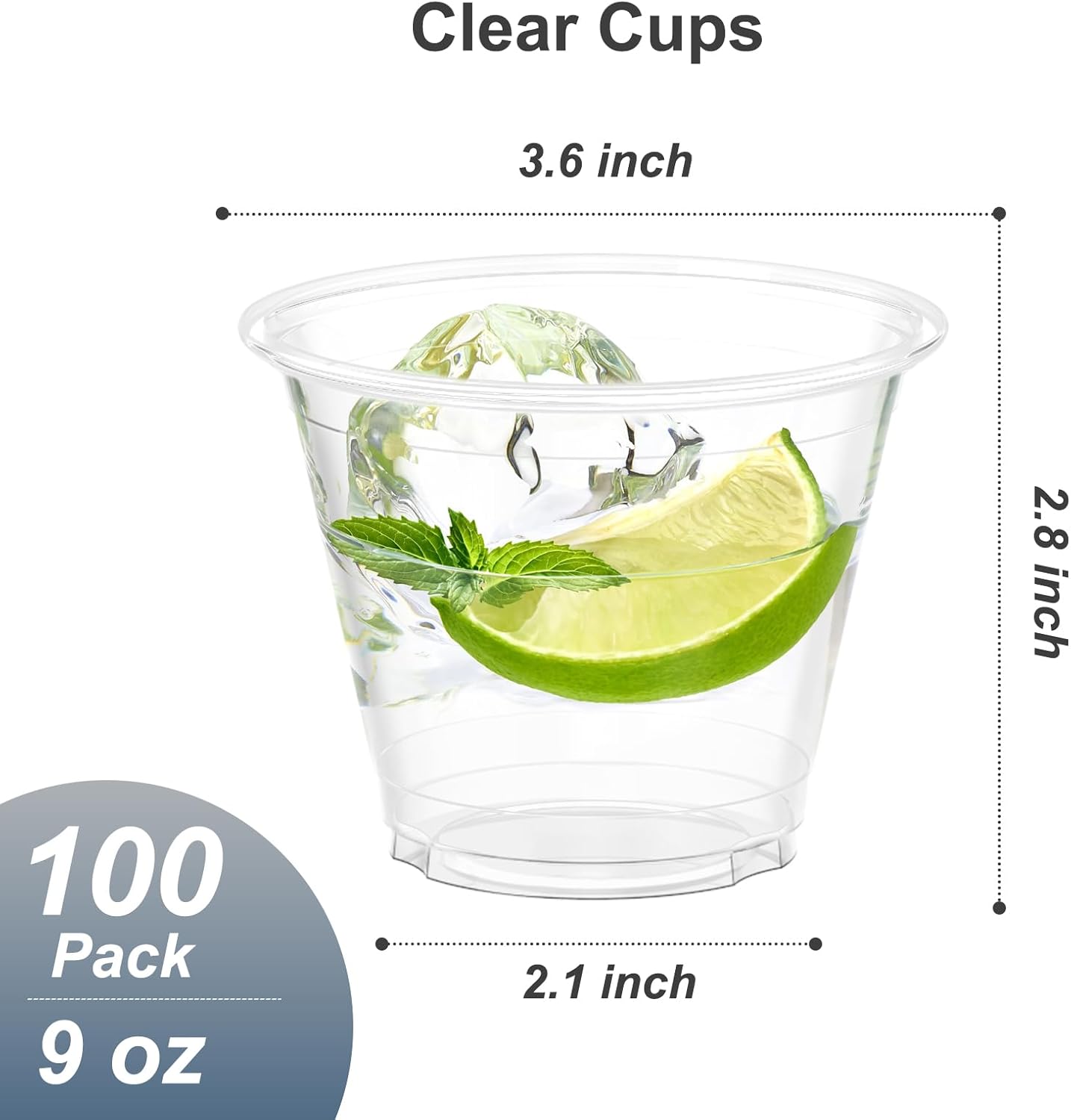 100 Pack 9 Oz Clear Plastic Cups for Wine Cocktail Punch