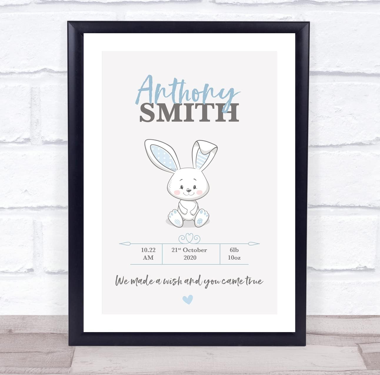 New Baby Birth Christening Nursery White Rabbit Keepsake Print Gift