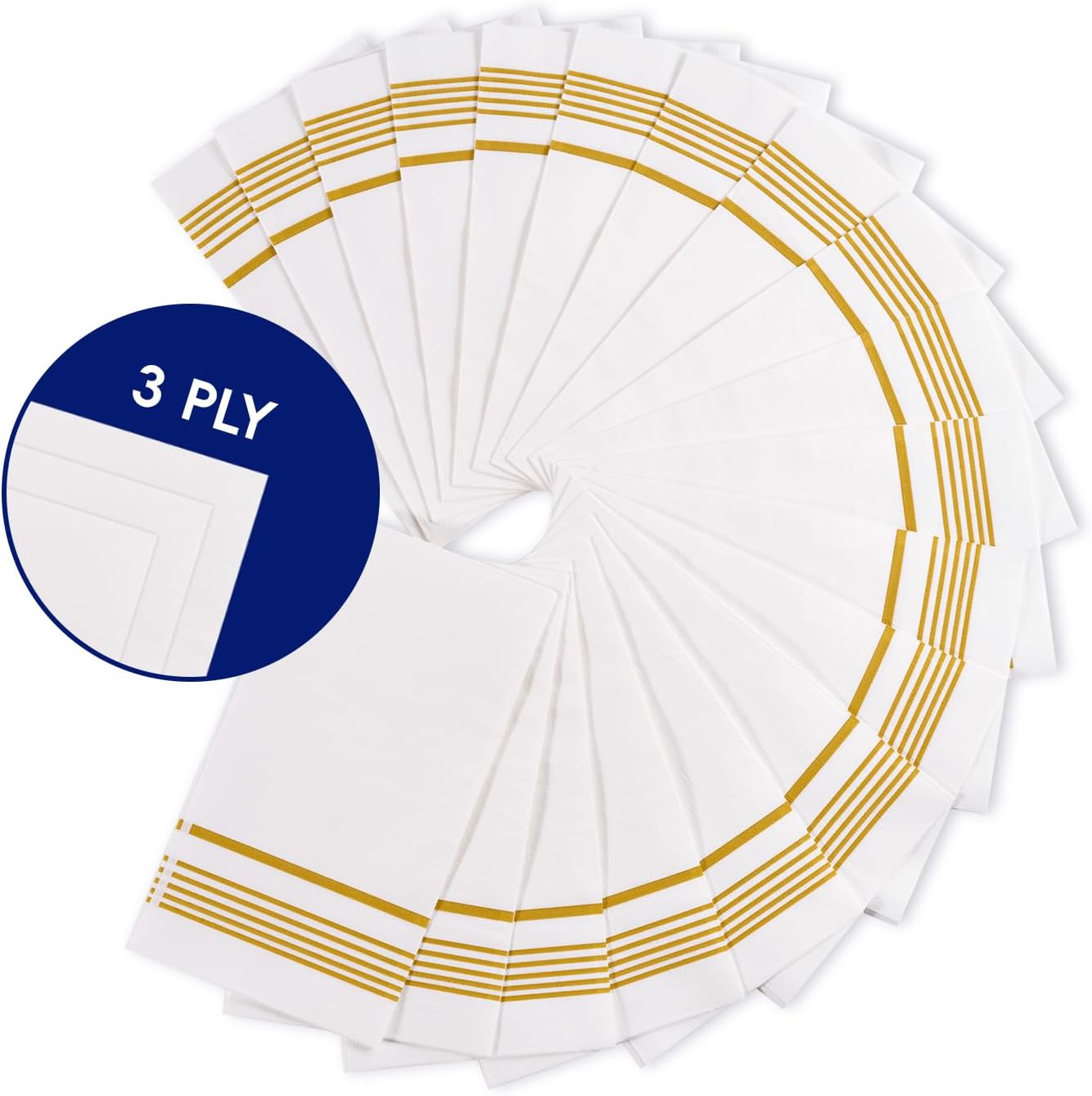 100 Pack Premium 3-Ply Paper Napkins with Gold Design