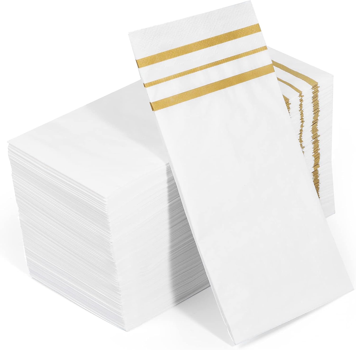 100 Pcs White and Gold Napkins for Parties and Events