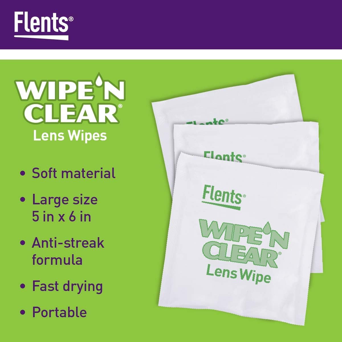 Flents Lens Wipes 150 Count Pre-Moistened Streak Free
